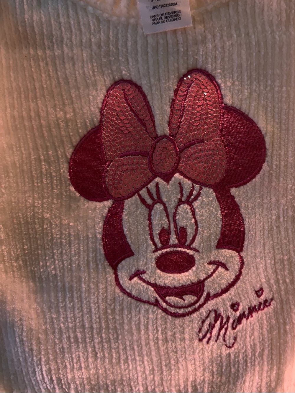 Disney Cream Sweater with Pink Minnie Accent